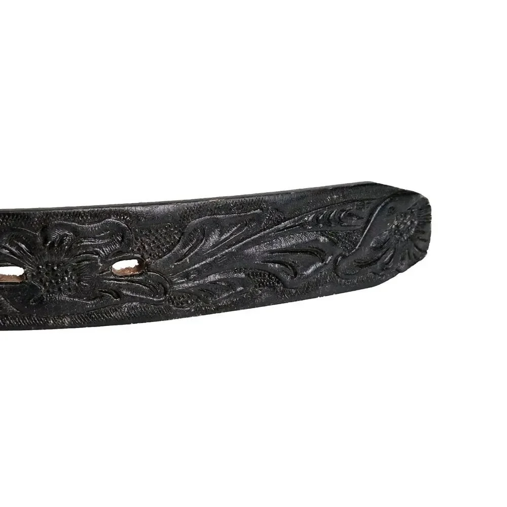 Hereford Boys Girls Size 24 Western Leather Belt Tooled Horse Shoe Buckle Vintag
